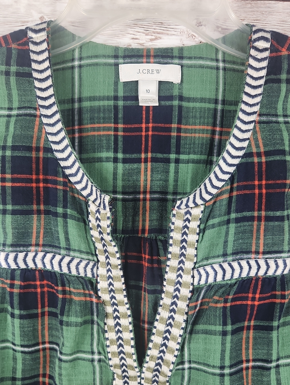 J. Crew Green Plaid Long-Sleeve Popover Top - Picture 2 of 5